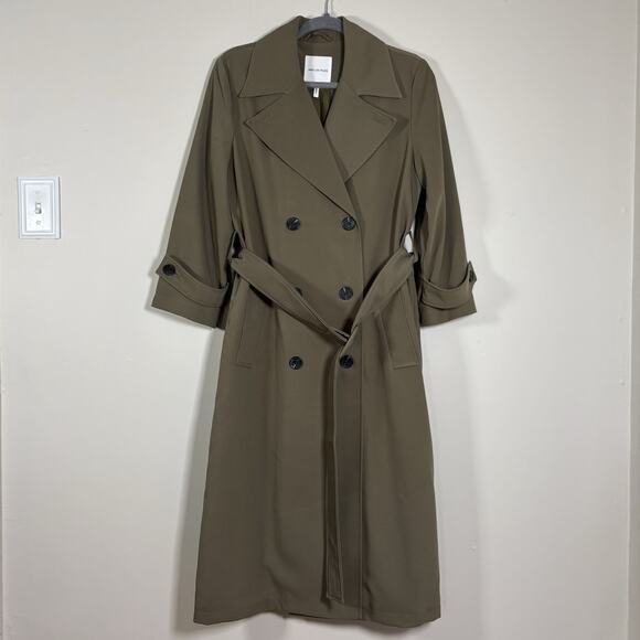 Avec Les Filles Jackets & Blazers - Avec Les Filles Stretch Crepe Double Breasted Belted Trench Coat Olive Green M